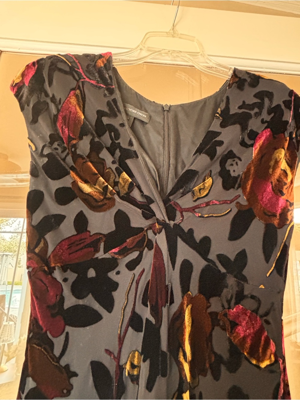 Jones New York Charcoal Midi Dress with Pink & Gold Floral Velvet Accents - Picture 2 of 6
